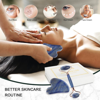 Jade Roller for Face, Facial Roller Massager Skin Care Tool, Gua Sha Facial Tools for Face, Neck, Eyes, Reduce Puffiness of The Skin - White