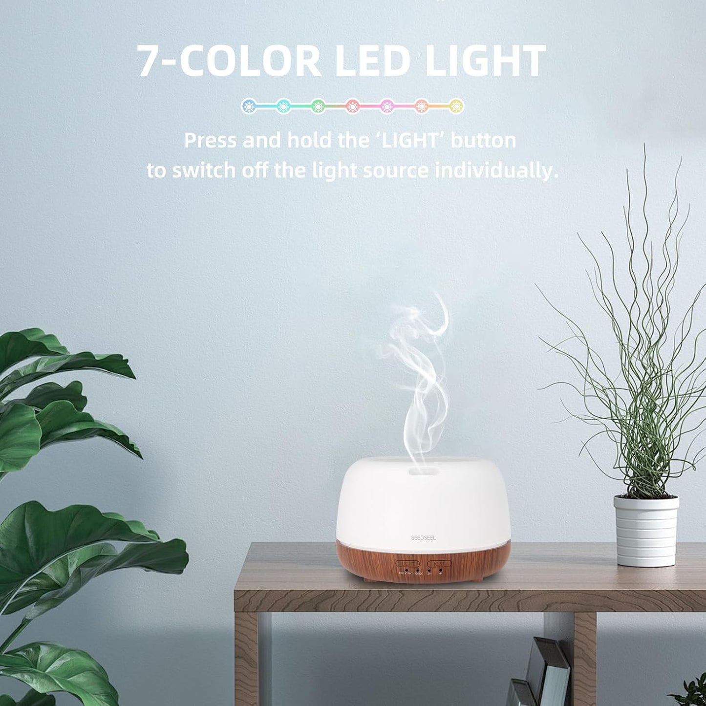 SEEDSEEL 300ML Essential Oil Diffuser with 7-Color LED Lights and Remote Control, Modern Minimalist Design, High-Efficiency Ultrasonic Mist Aromatherapy Diffuser for Home