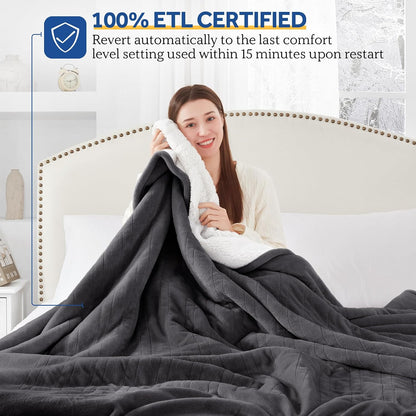 Sealy Electric Throw Blanket, Flannel & Sherpa Heated Throw with 6 Heating Levels & 2-10 Hours Auto Shut Off, Fast Heating & Machine Washable, 50x60 Inch, Light Grey