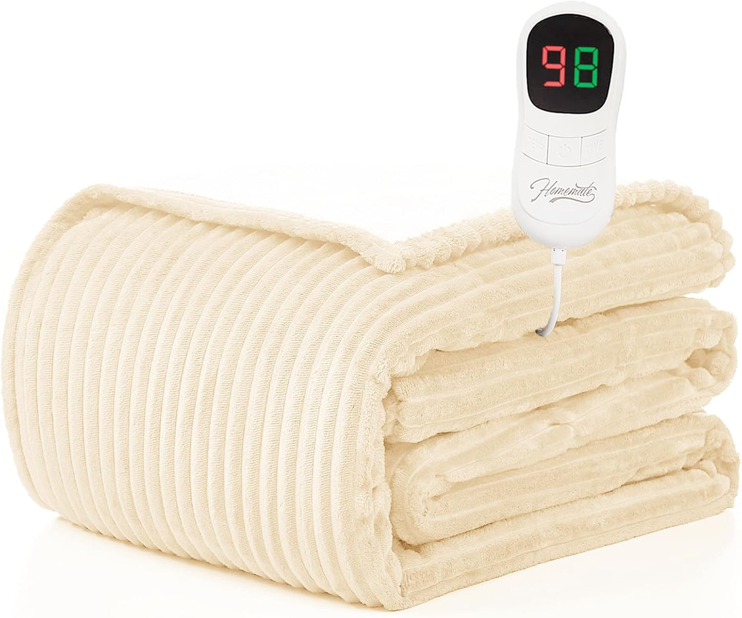 Homemate Heated Blanket Electric Throw - 50"x60" Heating Blanket Throw 1/2/4/6/8 Hours Auto-Off 10 Heat Levels Over-Heat Protection Soft Flannel Sherpa Heater ETL Certification