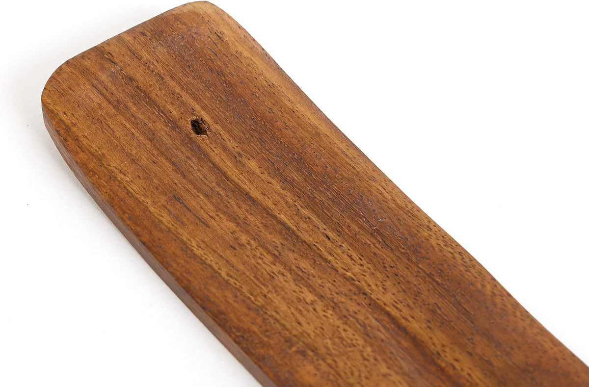 Wooden Incense Holder for Sticks with Inlays of Brass Crescent Moon 10 inches Long