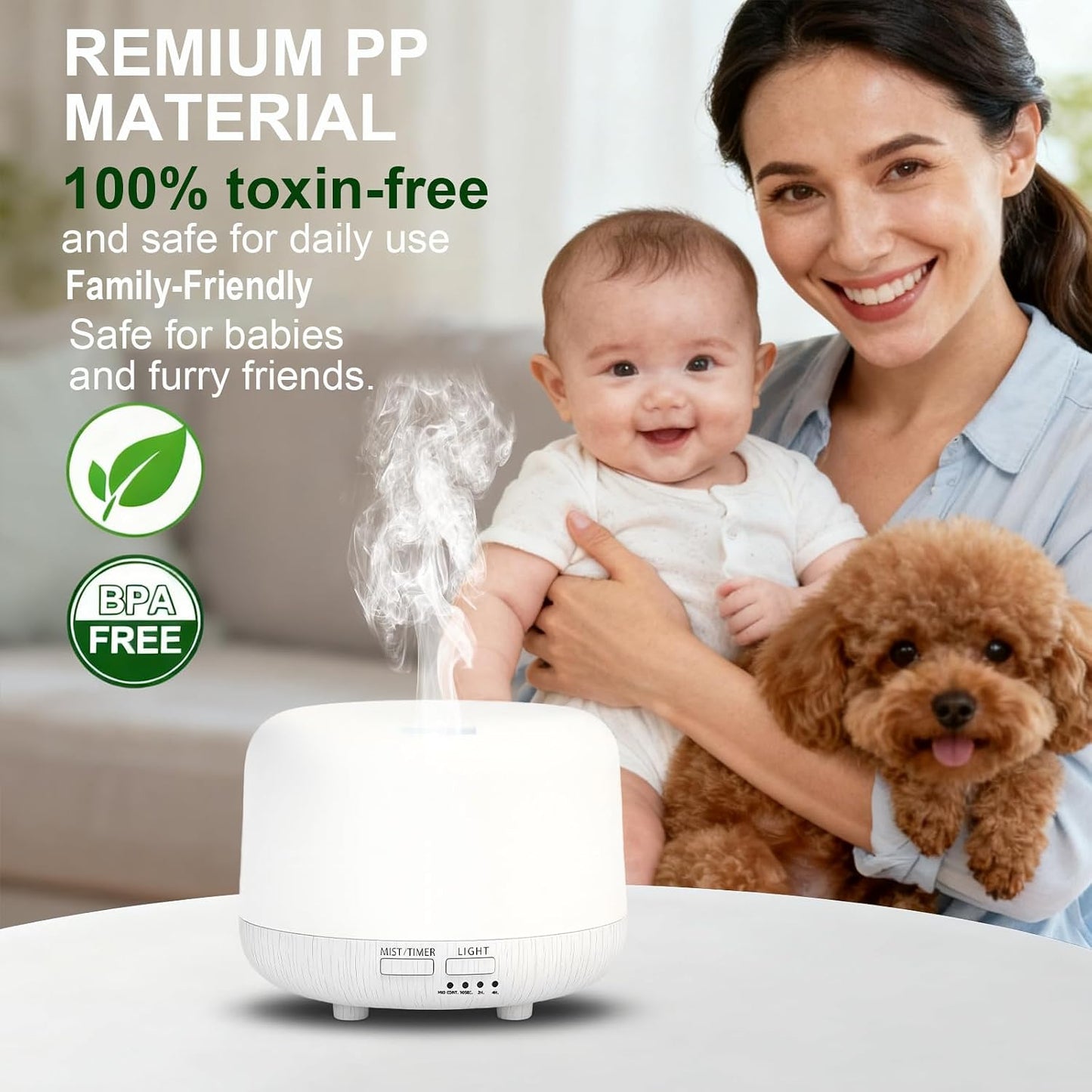 300ML Essential Oil Diffuser, Remote Control Ultrasonic Aromatherapy Oil Diffusers Cool Mist Humidifier, Waterless Auto-Off and 7 LED Light Colors for Bedroom, Yoga, SPA, Baby