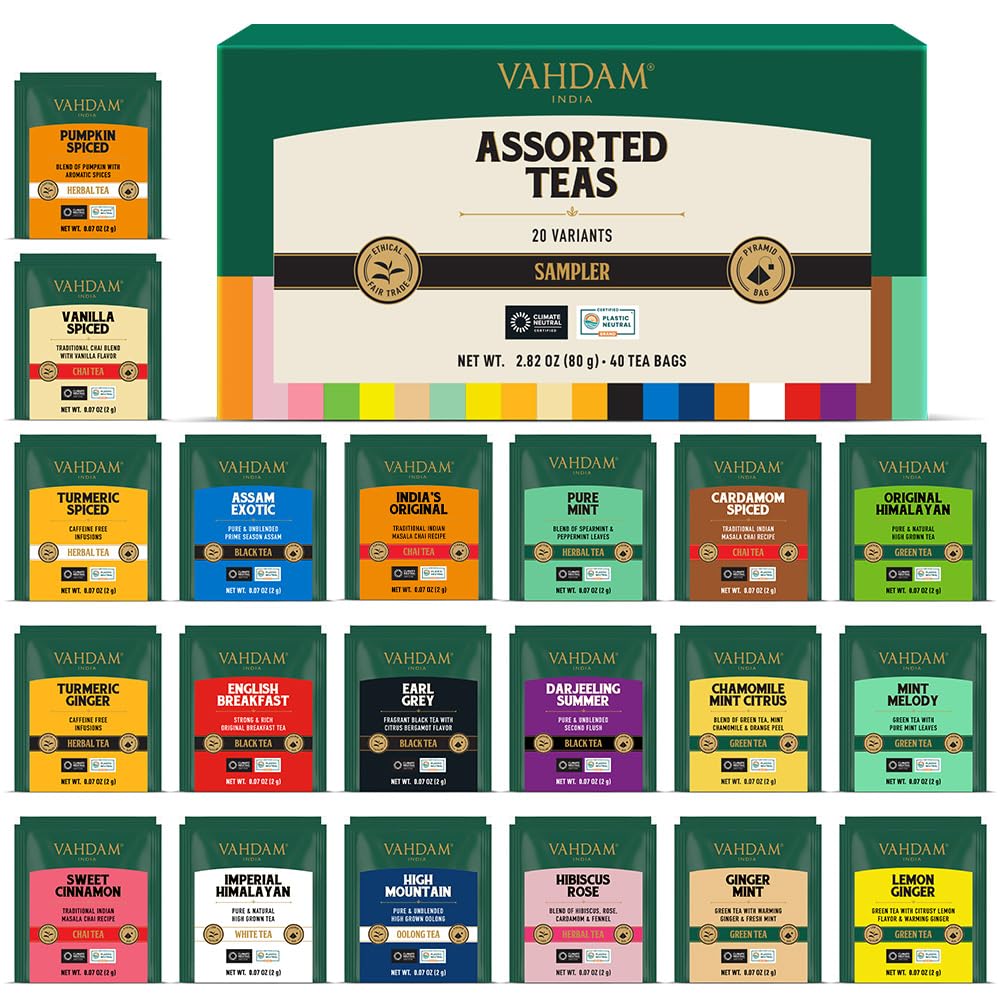 VAHDAM, Assorted Black Tea Loose Leaf Tea Gift Set (10 Flavors) Gift Ideas for Women & Men | Directly Sourced From Assam and Darjeeling | Resealable Ziplock Pouch