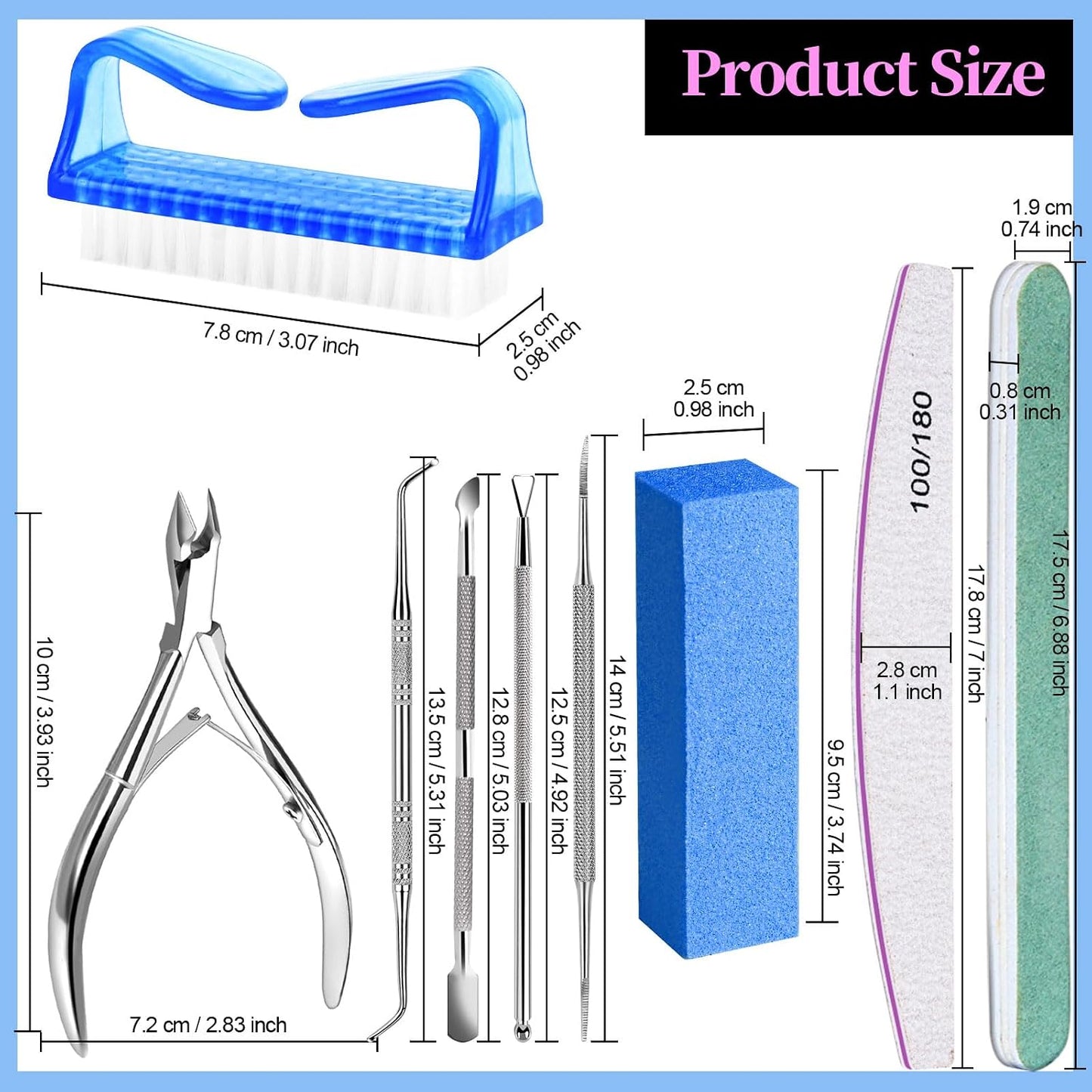 FANDAMEI Nail Care Kit, Nail Files 100/180, Nail Buffer Block, Cuticle Nippers, Cuticle Trimmer, Cuticle Pusher, Nail Tools, Nail Kit, Pedicure & Manicure Tools, Nail Prep Kit, Manicure Kit for Women