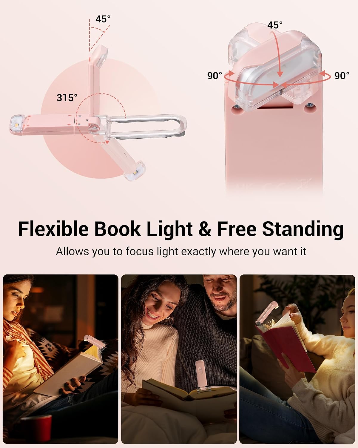 DEWENWILS Book Reading Light, USB Rechargeable Booklight for Reading at Night, LED Clip On Book Lights for Kids, Bookworms, Blue Light Blocking, Amber + Warm White (Green)