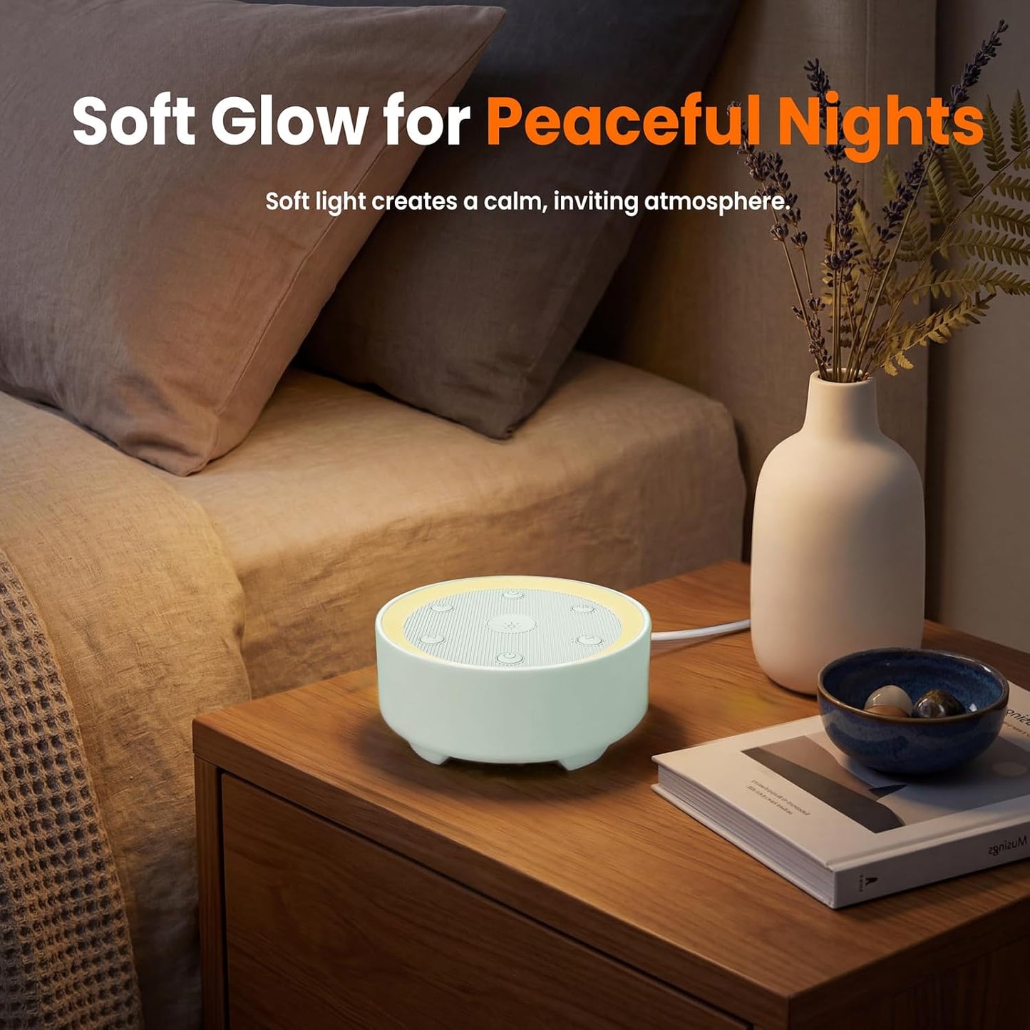 Kipcush White Noise Machine for Sleeping – High-Fidelity Non-Looping Sounds, Dimmable Night Light, USB Powered, Sleep Sound Machine for Baby, Kids & Adults (A - Model White+, Standard)