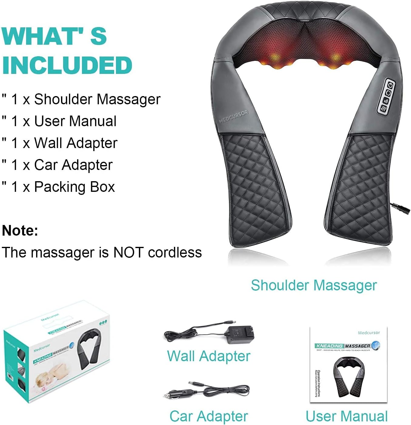 Medcursor Neck Massager with Heat - Deep Tissue Pain Relief, Rechargeable Shiatsu Neck and Shoulder Massager, Ideal Choice for Men, Women, Mom & Dad