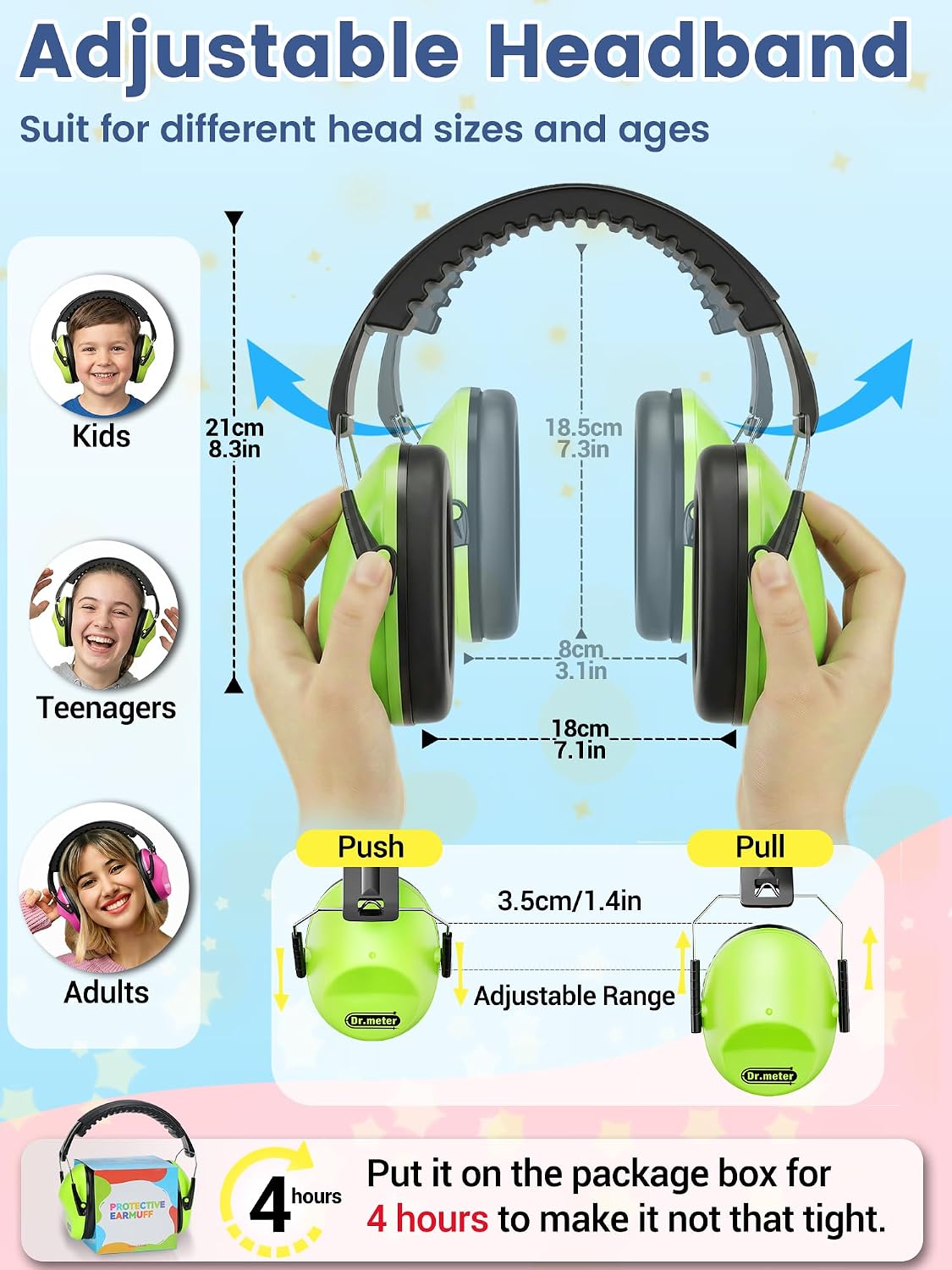 Dr.meter Ear Muffs for Noise Reduction: 27.4SNR Noise Cancelling Headphones for Kids Adults, EM100 Adjustable Hearing Protection Earmuffs for Monster Jam, Autism Sensory, Concerts, Fireworks- 3PACK