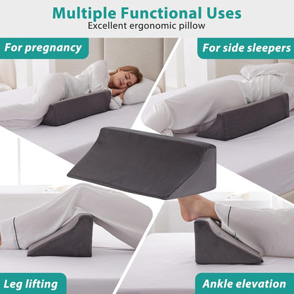 Bedluxe Knee Pillow for Back Sleeping, Leg Pillow Knee Wedge Pillow, Memory Foam Wedge Pillows for Legs Post Surgery, Triangle Pillow for Knee Support, Leg Elevation, Knees Hip Back Pain Relief, White