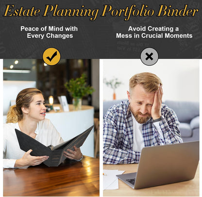 chiazllta Estate Planning Portfolio Binder with Index Tab Divider End of Life Planner When I Die Organizer Binder PU Leather 3 Ring Organizing Wills Trusts Powers of Attorney Final Wishes (Black)