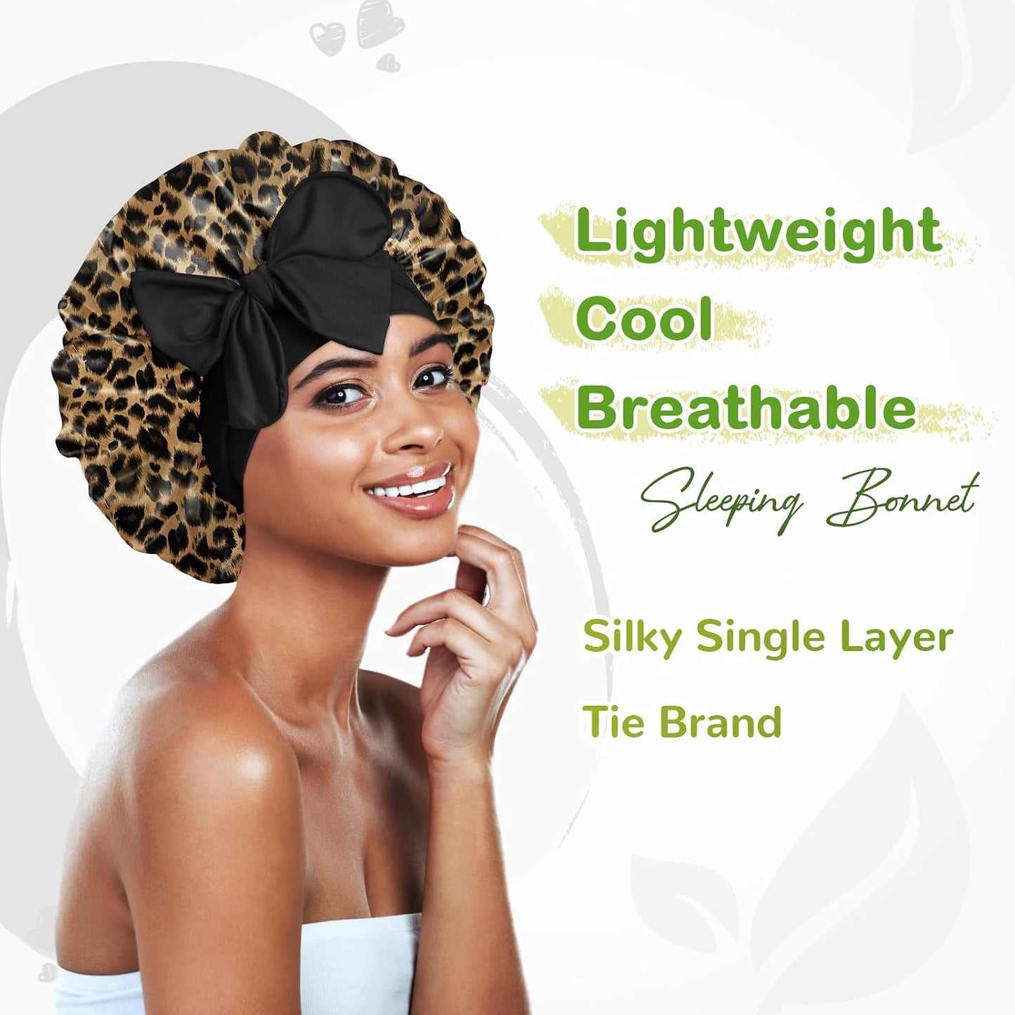 BONNET QUEEN Silk Bonnet for Sleeping for Women Satin Bonnet Night Cap for Curly Hair with Tie Band, Single Layer, Cream Pink