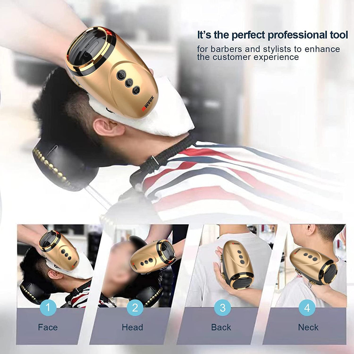 WMARK Barber Massager/Cordless Handheld Massager, Charge Neck/Legs/Hand/Face Massager, 2 Massage Nodes 2600AMH，Golden
