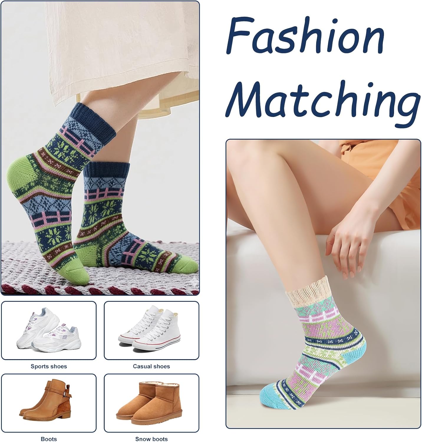 YANGYANG 5 Pairs Winter Warm Thick Crew Knit Socks for Women, Christmas Gifts, Stocking Stuffers