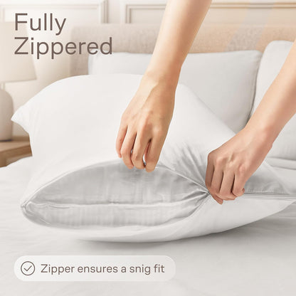Ultra Soft Pillow Protectors with Zipper Standard Size - Set of 8 Breathable Pillow Covers - 100% Protection Against Stains, Dust & Dirt - Machine Washable (White)