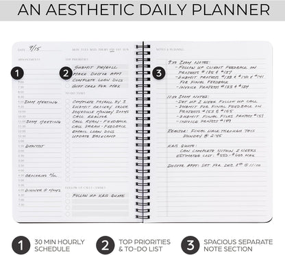 Beautiful Daily Planner And Notebook With Hourly Schedule - Spiral Notebook