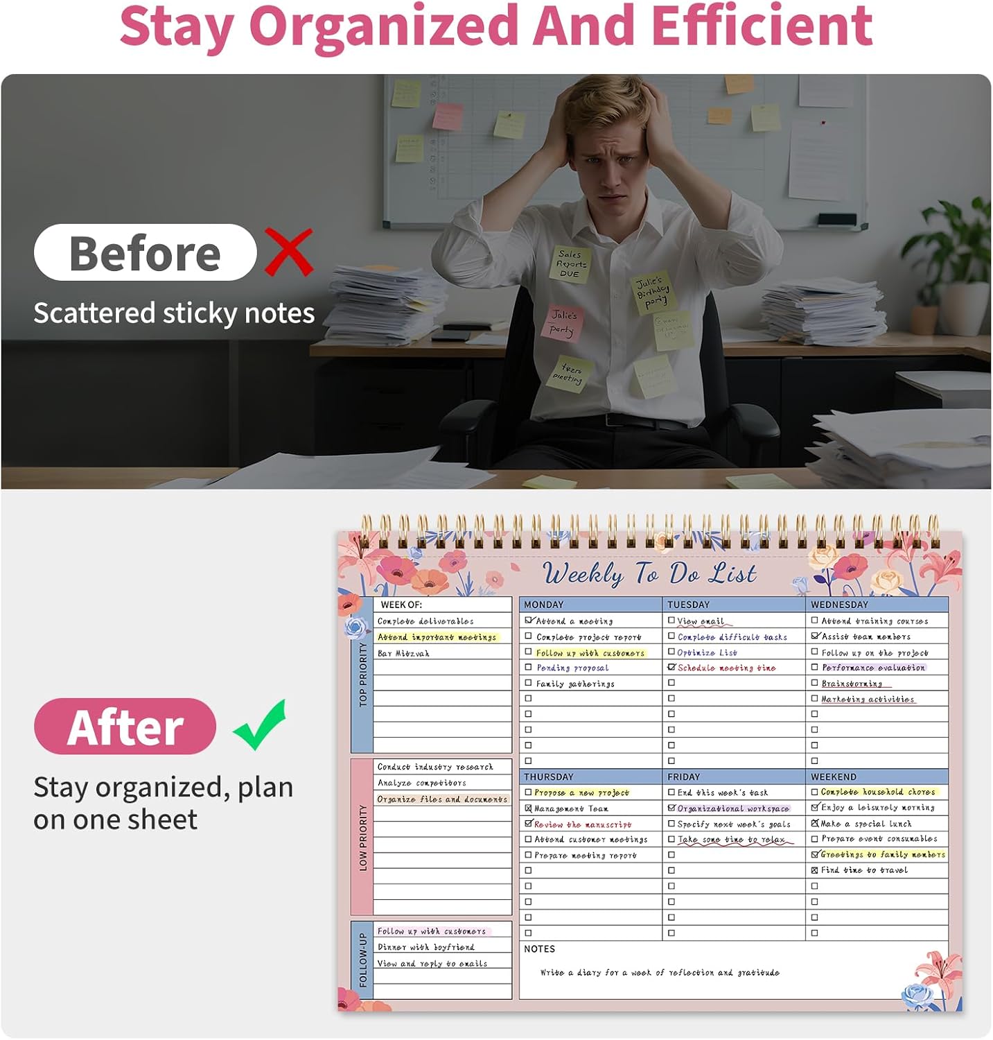 104 Pgs To Do List Notepad, 52 Undated Sheets Duplex-printed