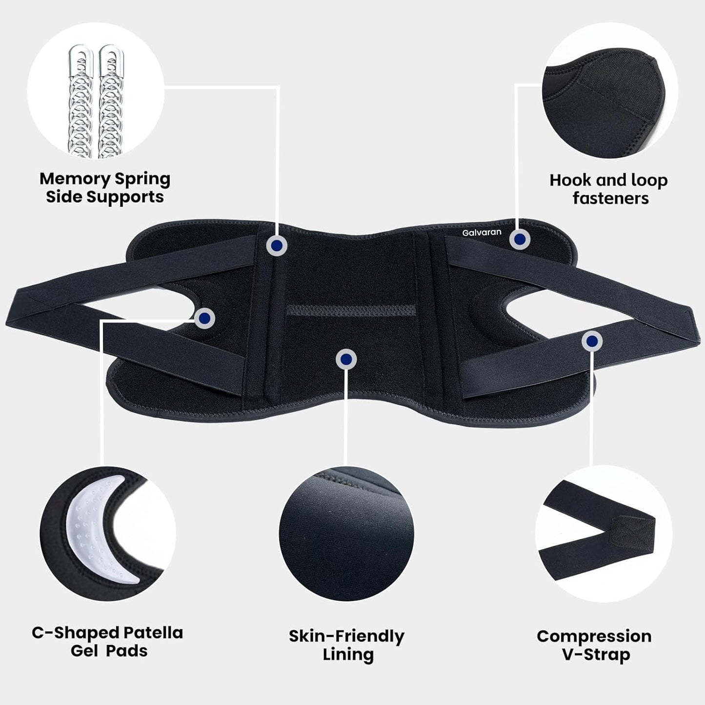 Galvaran Knee Brace for Men & Women - ACL, MCL, Meniscus Tear Support & Arthritis Pain Relief - Stabilizing Knee Braces Support with Side Stabilizers & Patella Gel Pad