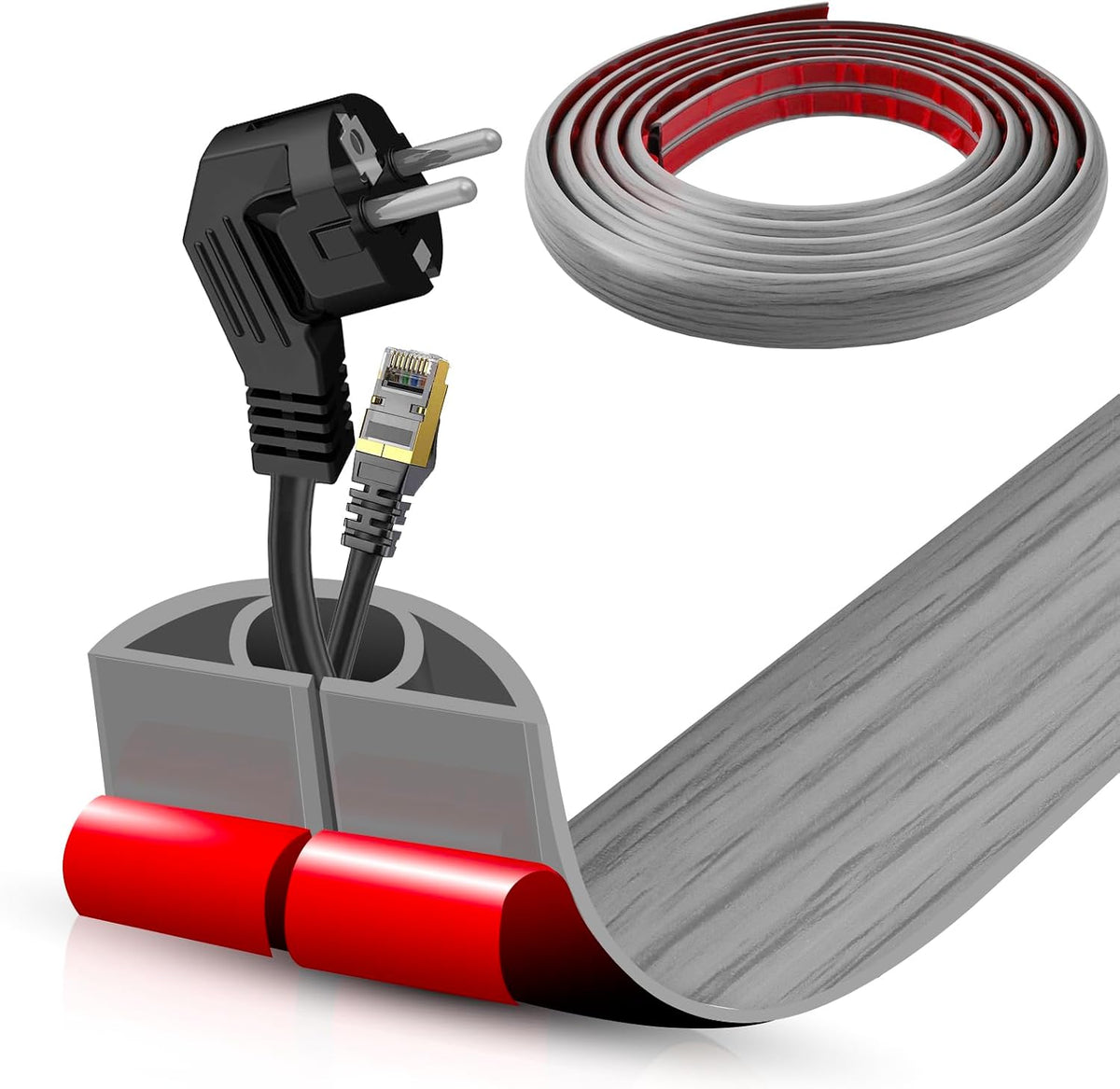 Floor Cord Cover Self Adhesive Cord Hider,10FT Cable Management, Extension Strip Protector for Wires, Prevent Cable Trips for Offices, Gyms, Exhibitions Cavity 0.39"(W) x 0.27"(H) BrownWood