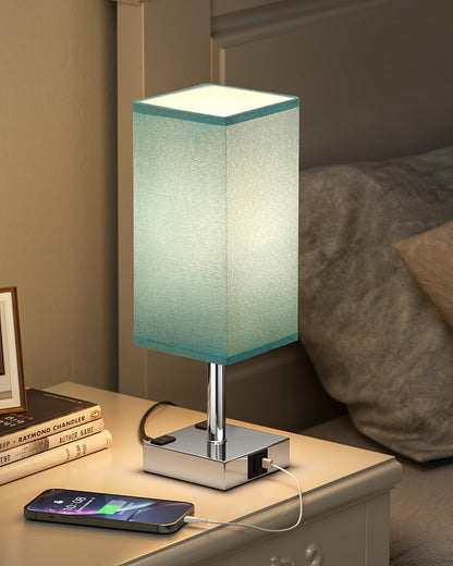 【Upgraded】Bedside Table Lamp Touch Control, with USB C+A Charging Ports & Dual AC Outlets, 3-Way Nightstand Lamp for Bedroom with LampShade Living Room Office(LED Dimmable Bulb Included)
