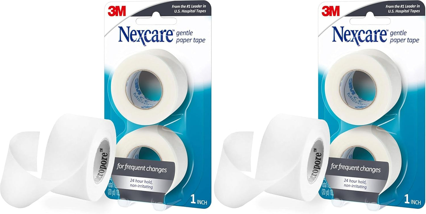 Nexcare Gentle Paper Tape, Medical Paper Tape, Secures Dressings and Lifts Away Gently - 1 In x 10 Yds, 2 Rolls of Tape
