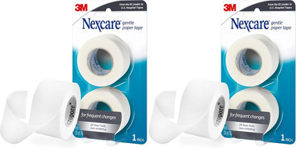 Nexcare Gentle Paper Tape, Medical Paper Tape, Secures Dressings and Lifts Away Gently - 1 In x 10 Yds, 2 Rolls of Tape