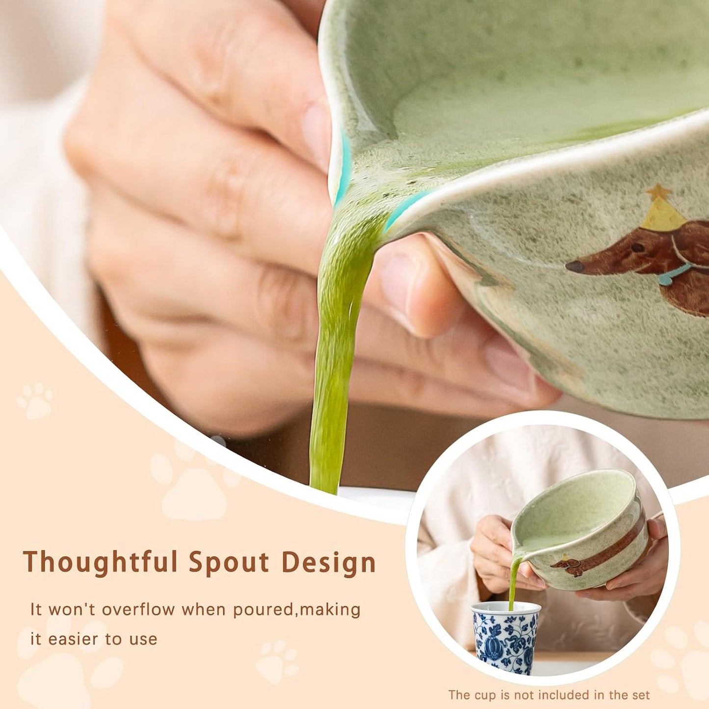 Matcha Set, Japanese Tea Set Includes Matcha Bowl with Spout, Matcha Whisk Holder, Bamboo Matcha Whisk and Bamboo Scoop, 17 oz Mottled Green Glaze Ceramic Matcha Kit for Tea Lovers