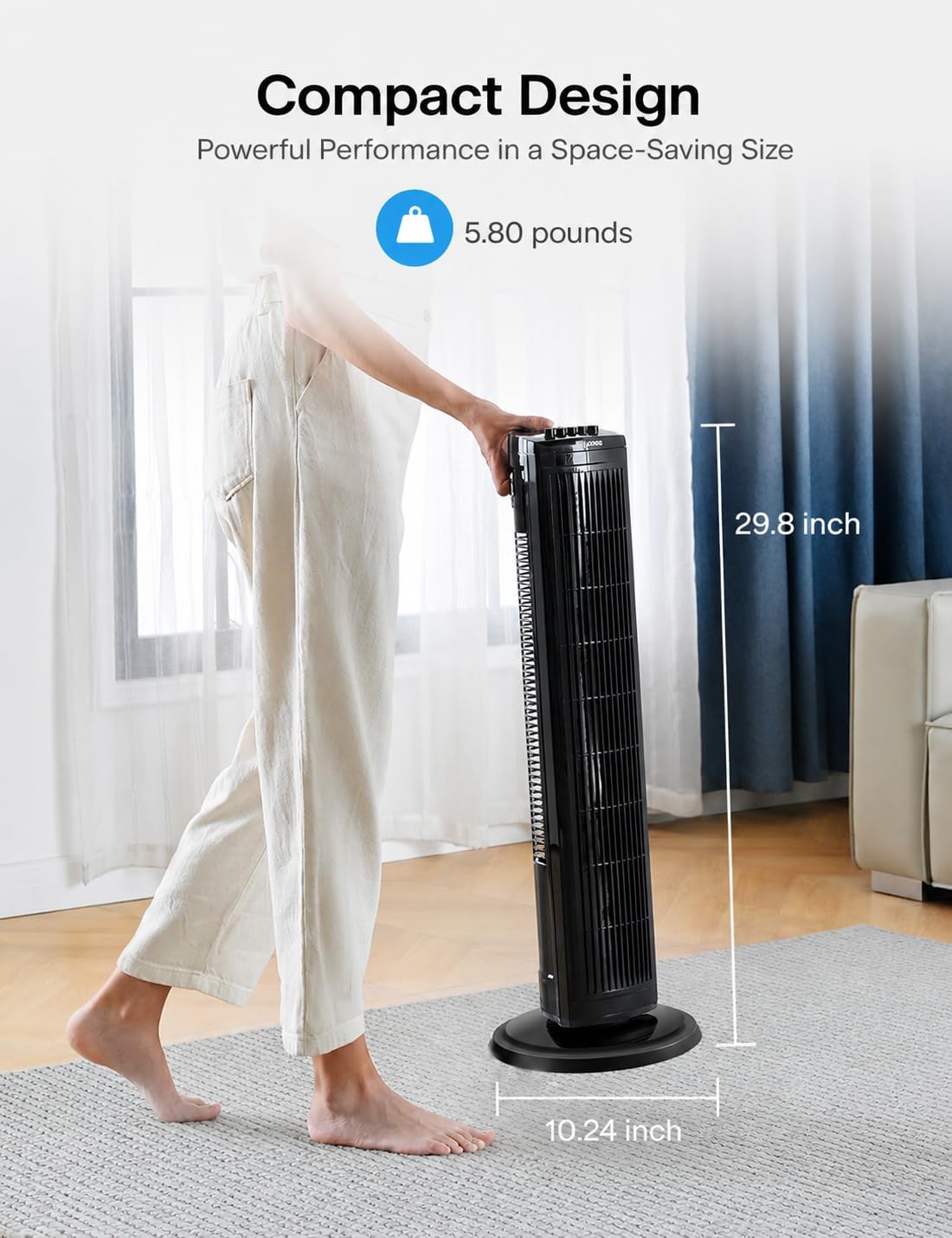 PELONIS 30 Inch Tower Fan for Bedroom, Quiet Oscillating Standing Fan with 3 Speeds, Portable Cooling Fan for Home Office Dorm Room, Auto-off Timer, Black, PFT28A2BBB