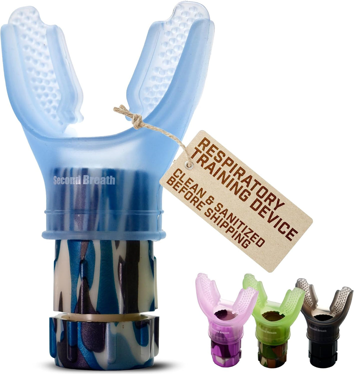 Second Breath Respiratory Trainer | Made with High Grade Silicone | Premium Lung Exerciser in Four Exotic Colors | Breathe Easier with Stronger Lungs | Portable & Easy to Clean (Black)