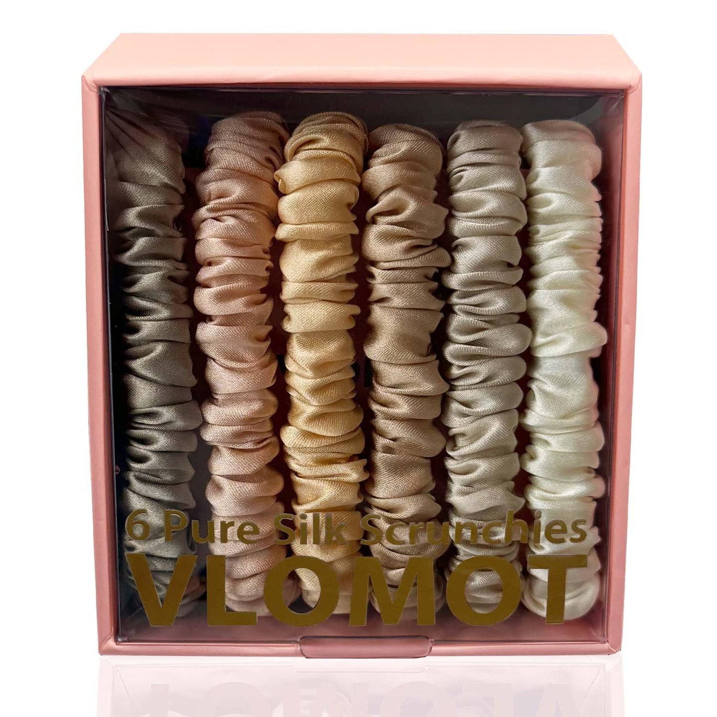 VLOMOT 6 Pcs Set 100% Pure Mulberry Silk Hair Scrunchies - 6 Chic Colors Everyday Skinny Scrunchies Silk Ponytail Holders - No Damage (Purple)