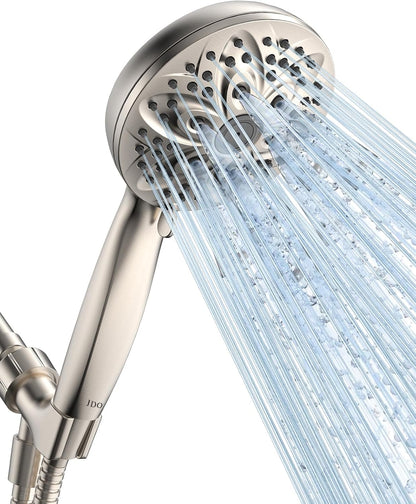 6-Setting Shower Head with Handheld, JDO High Pressure Hand held Shower Head, 4.7 Inch Chrome Detachable Showerhead Set with 59 Inch Stainless Steel Hose and Adjustable Showerhead Holder
