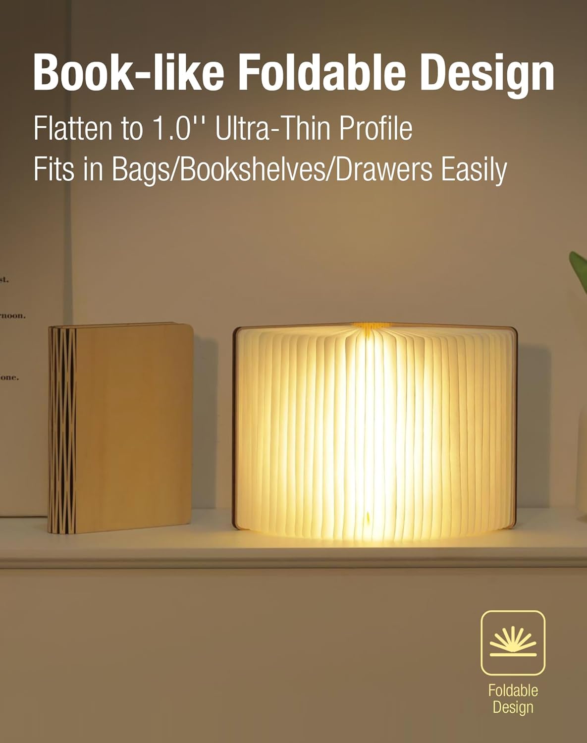 4.7 Inch Wooden Book Lamp, Book Lovers Gifts,Teacher Appreciation Gifts for Women, Folding Book Light, LED Ambient Lighting, Magnetic Mood Lighting for Home&Library Decor (Walnut)