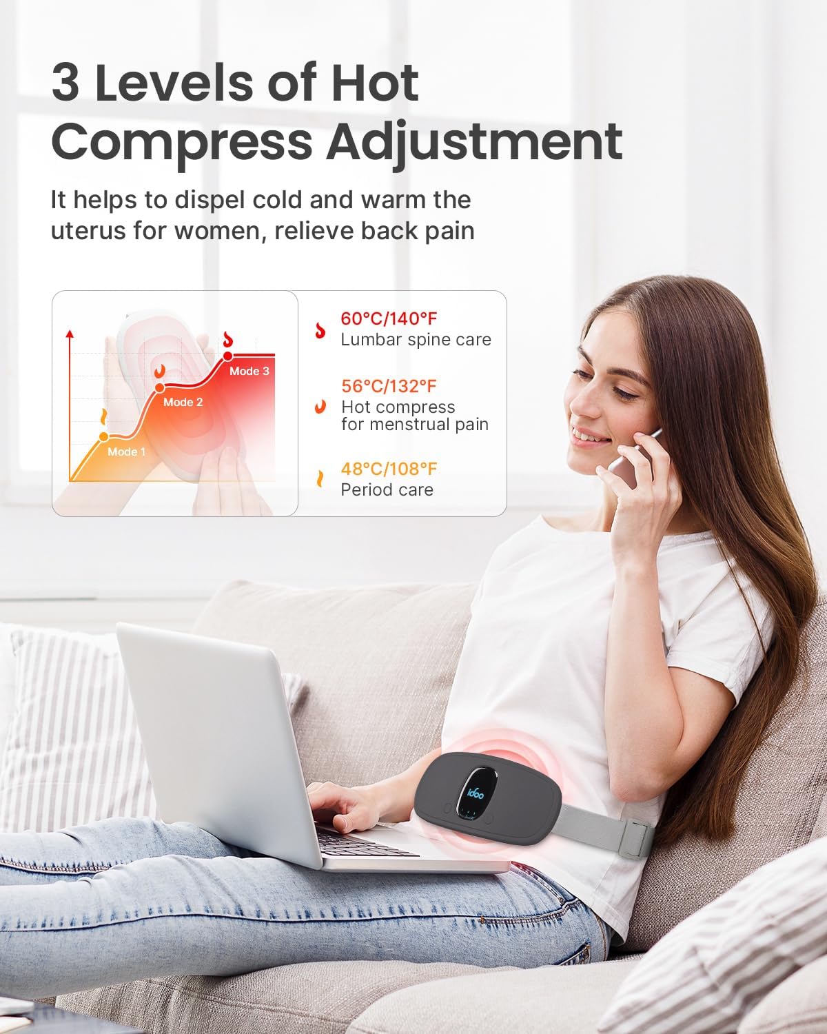 iDOO Cordless Heating Pad for Menstrual Cramps, Lightweight & Portable