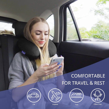 Travel Pillow Memory Foam for Airplanes - Neck Pillow for Traveling, Car, Home, Flight Pillow for Sleeping with Attachable Snap Strap Soft Washable Cover, Provide Head Neck Support Rest, Dark Gray