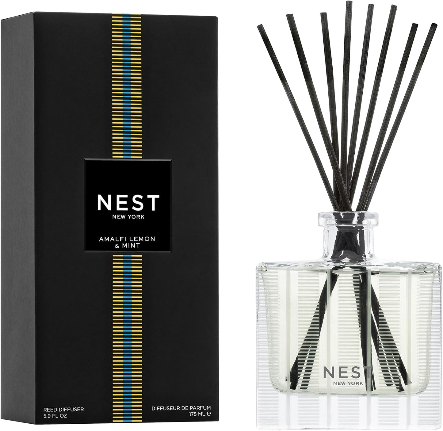 NEST New York Reed Diffuser, Bamboo - 5.9 fl oz - Fragrance for Up to 90 Days - Reusable, Refillable Glass Holder - Includes 8 All-Natural Reed Sticks - Flame Free