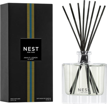 NEST New York Reed Diffuser, Bamboo - 5.9 fl oz - Fragrance for Up to 90 Days - Reusable, Refillable Glass Holder - Includes 8 All-Natural Reed Sticks - Flame Free