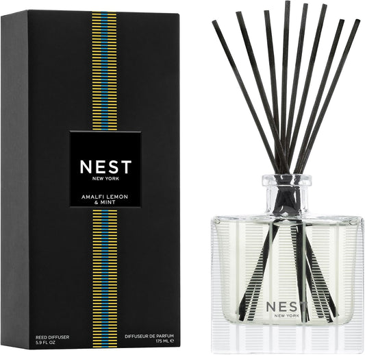 NEST New York Reed Diffuser, Bamboo - 5.9 fl oz - Fragrance for Up to 90 Days - Reusable, Refillable Glass Holder - Includes 8 All-Natural Reed Sticks - Flame Free
