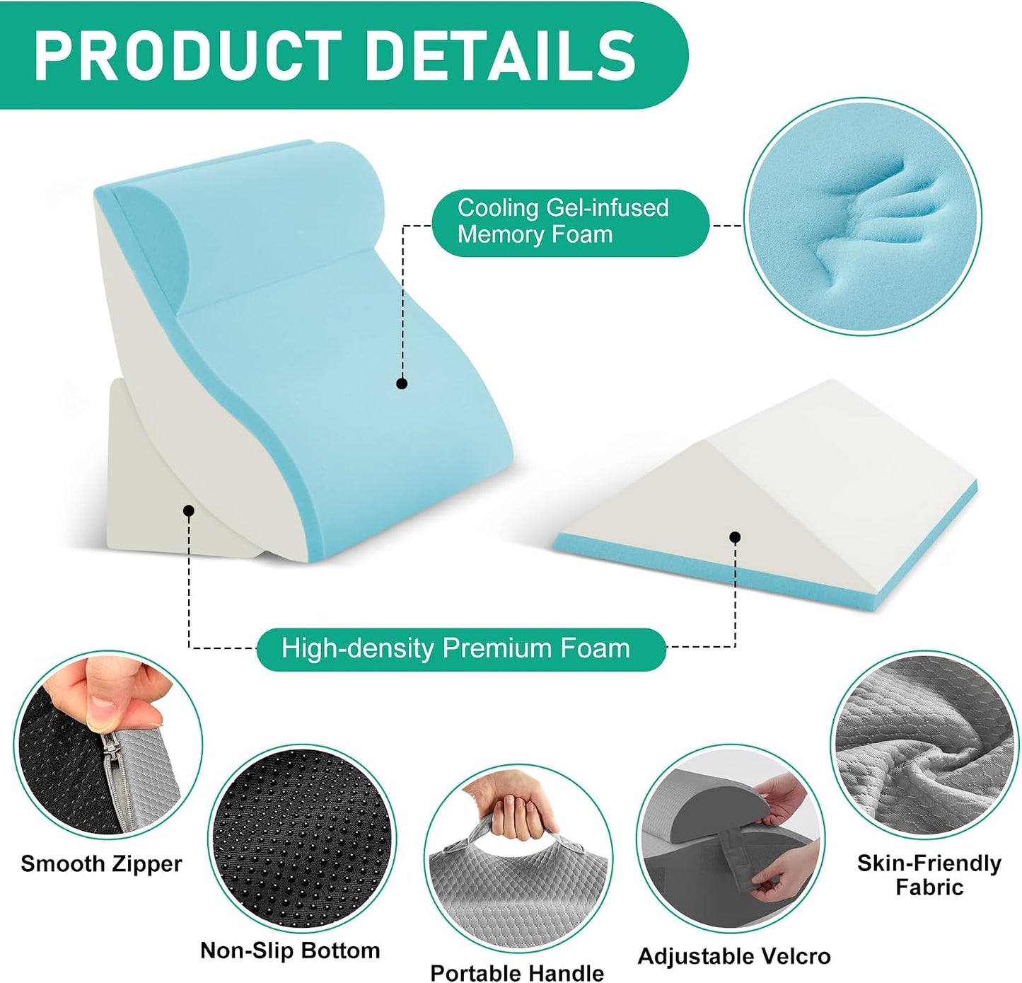 4PCS Wedge Pillow Set for After Surgery, White/Grey