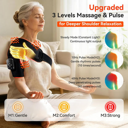 Cordless Red Light Therapy for Shoulder with Massage, 5000mAh Portable Red Light Shoulder Therapy Wrap with 114 LEDs, Near-Infrared Shoulder Brace with Heat, Vibration Massager & Pulse for Men Women