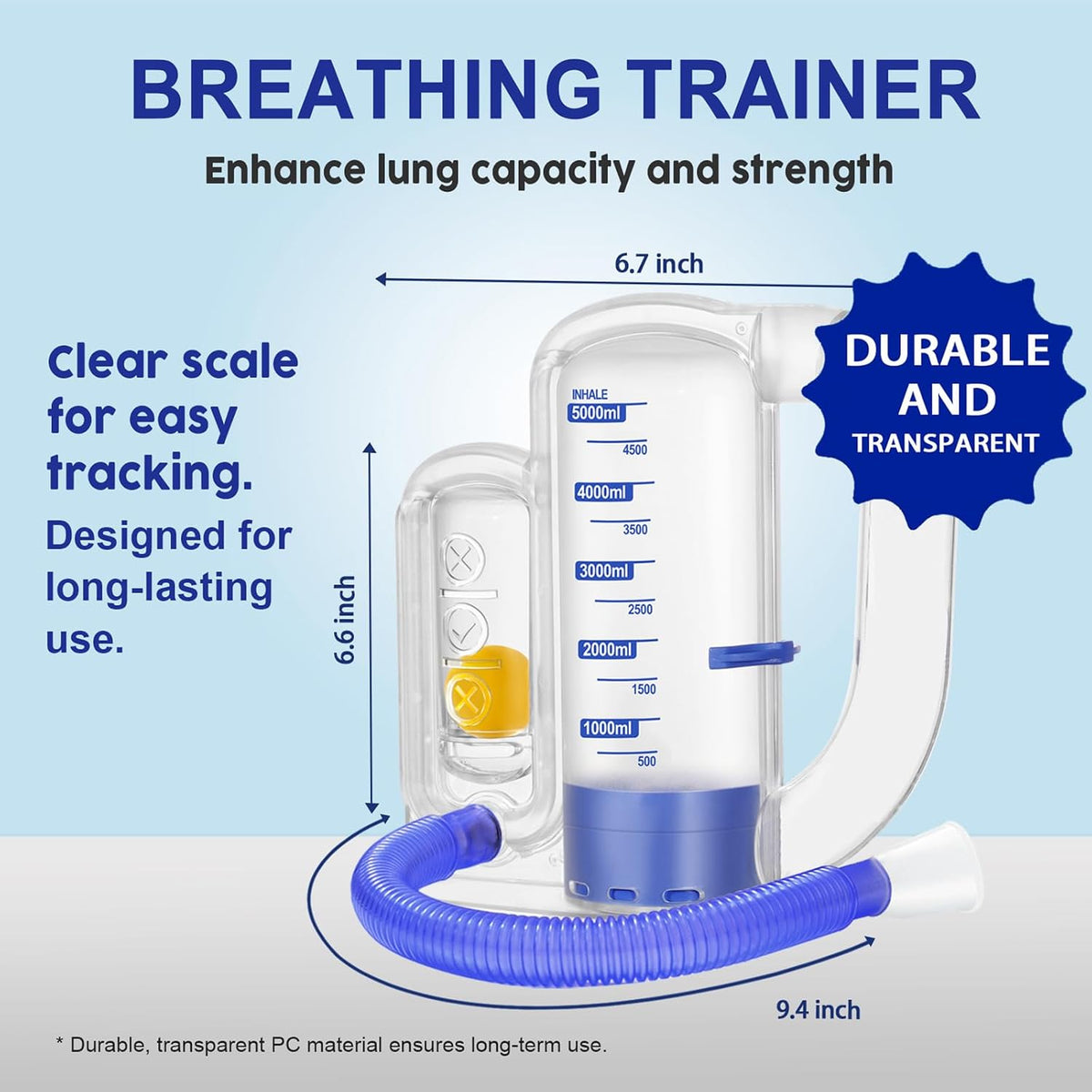 Breathing Exercise Device for Lungs, Deep Breathing Trainer for Respiratory Health & Recovery