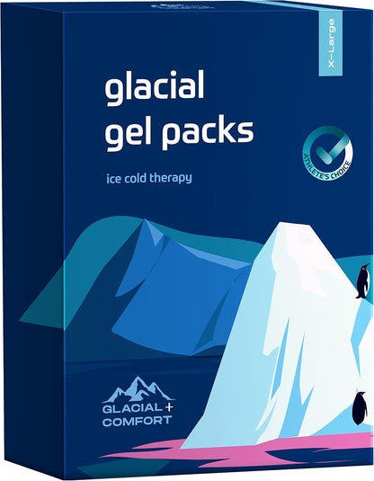 Glacial Comfort Large Gel Ice Pack for Injuries Reusable - (15" x 11") Cold Pads for Back Pain, Hip, Knee, Shoulder, Muscle Strains, Migraine & Postpartum Recovery, Flex Technology - Compression Pad.