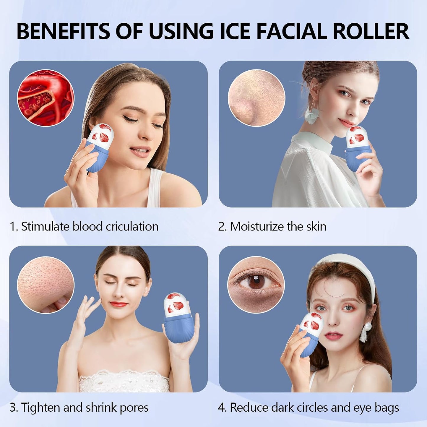 Ice Roller for Face and Eye, Reusable Silicone Ice Facial Roller Ice Holder, Face Ice Mold Skin Care, Ice Cube Roller for Shrink Pores Anti Wrinkle Reduce Puffiness, Black
