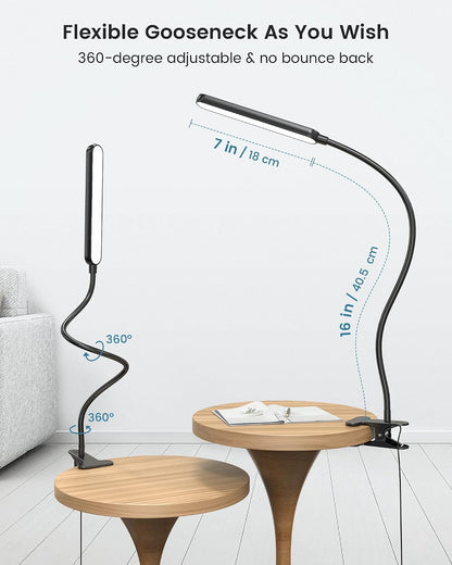 Glocusent 38 LED Clip On Light: 5W Eye Caring Book Lights for Reading at Night - 5 Color & 5 Brightness with a Remote, 30-Min Auto Off Timer, Multi-Purpose Clip Lamp for Bed Reading/Studying/Working