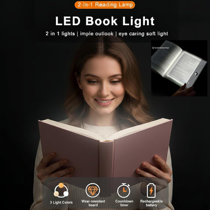 XL LED Flat Book Light for Reading at Night in Bed, Matte Pink