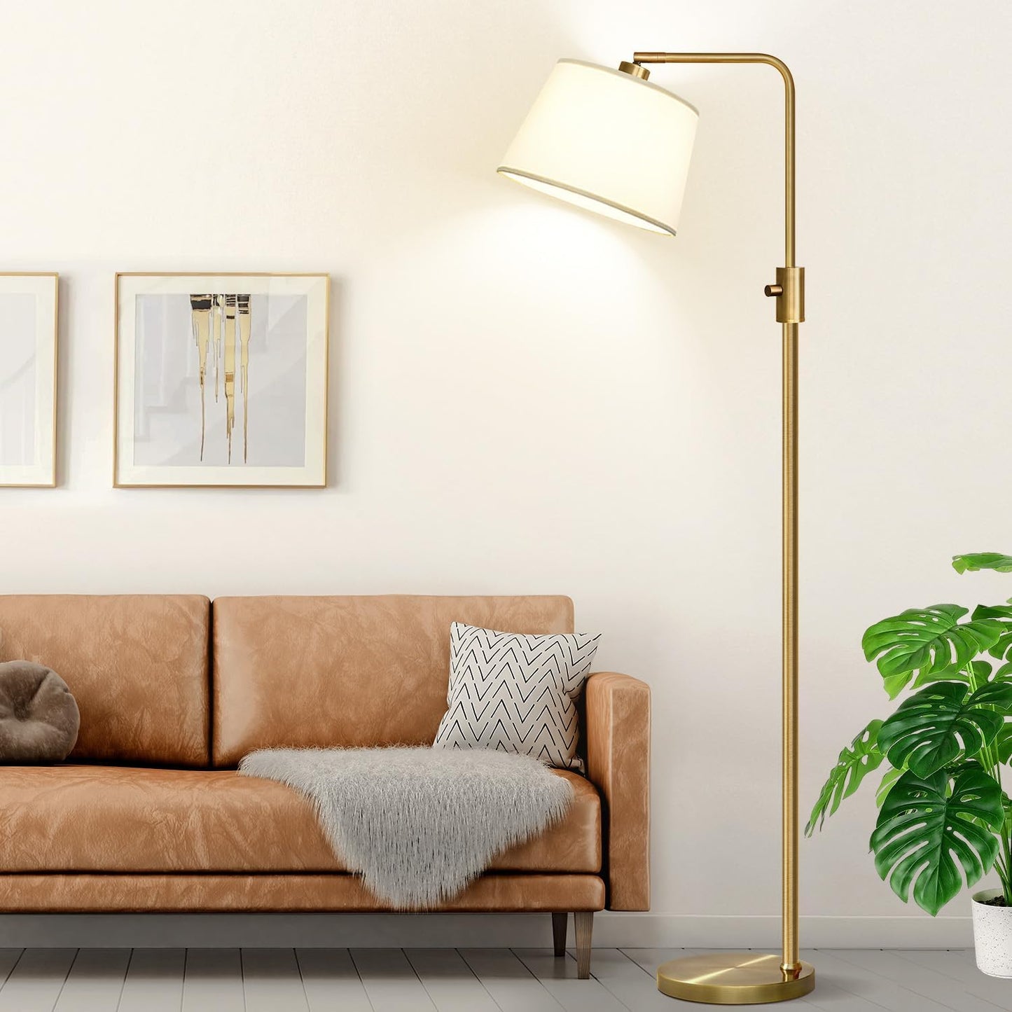 【Upgraded】 Dimmable Floor Lamp, 1000 Lumens LED Edison Bulb Included, Arc Floor Lamps for Living Room Modern Standing Lamp with Linen Shade, Tall Lamp for Bedroom Office Dining Room- Black