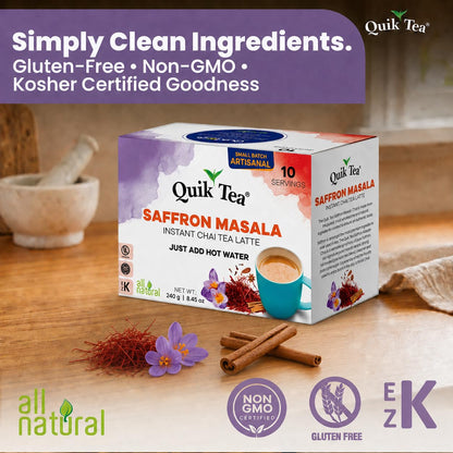 QuikTea Instant Chai Tea Latte Mix, Saffron Masala, 10 Sachets