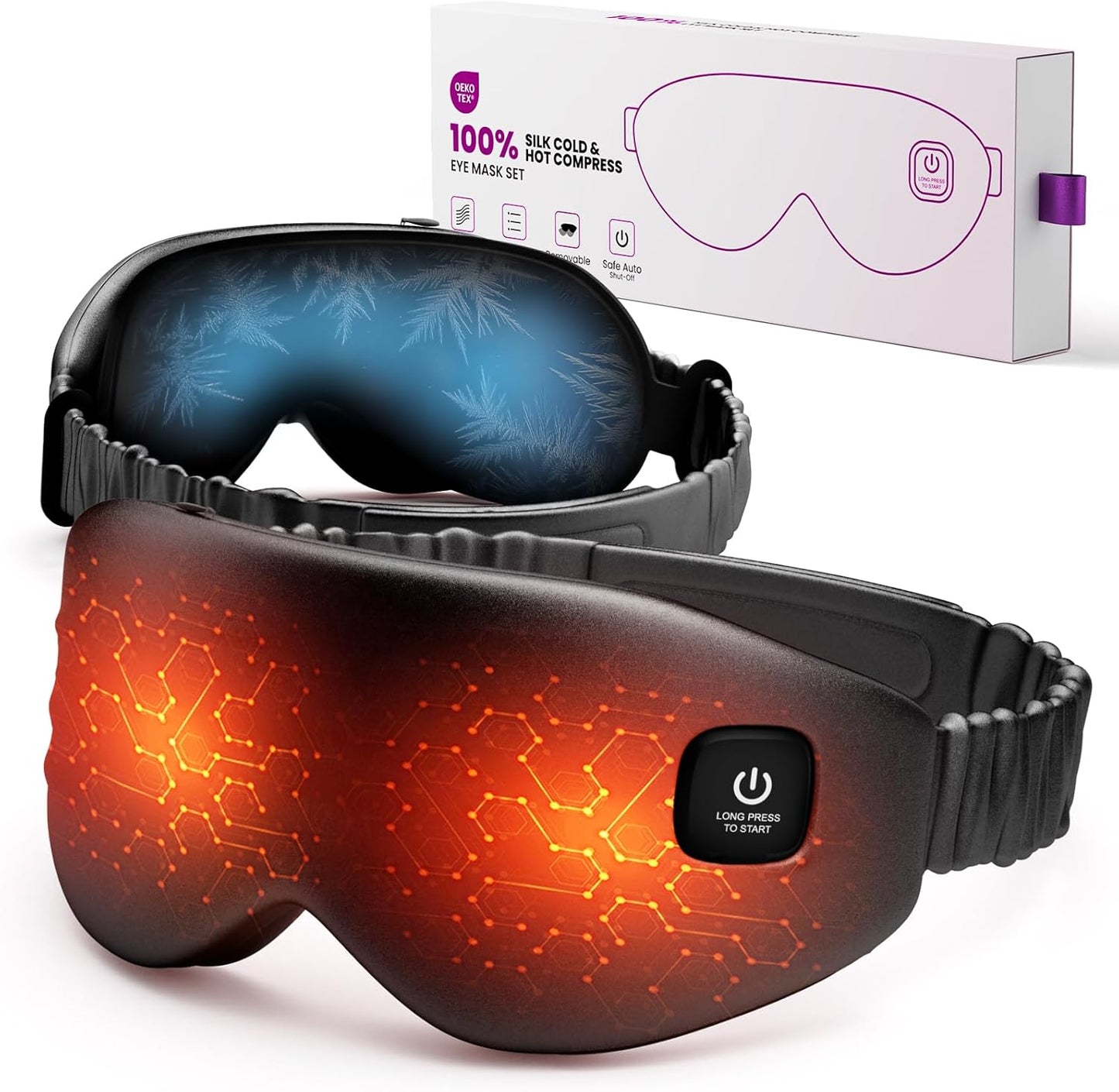 100% Silk Wireless Heated Eye Mask with Cooling, Relieves Dry Eye Syndrome and Puffy, Reduces Dark Circles, Adjustable Velcro Design and Washable Cover, Suitable for Travel & Gifts-Pink.