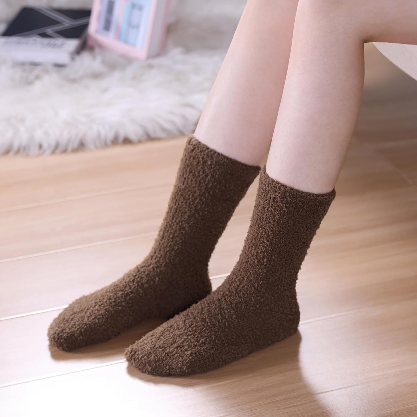 LINEMIN Womens Fuzzy Socks Cozy Fluffy Winter Warm Slipper Socks Microfiber Soft Home Sleeping Socks