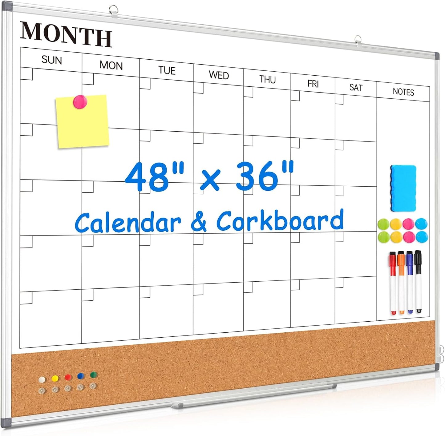Weekly Dry Erase Calendar Whiteboard for Wall, 24" x 18" Cork Week Planner