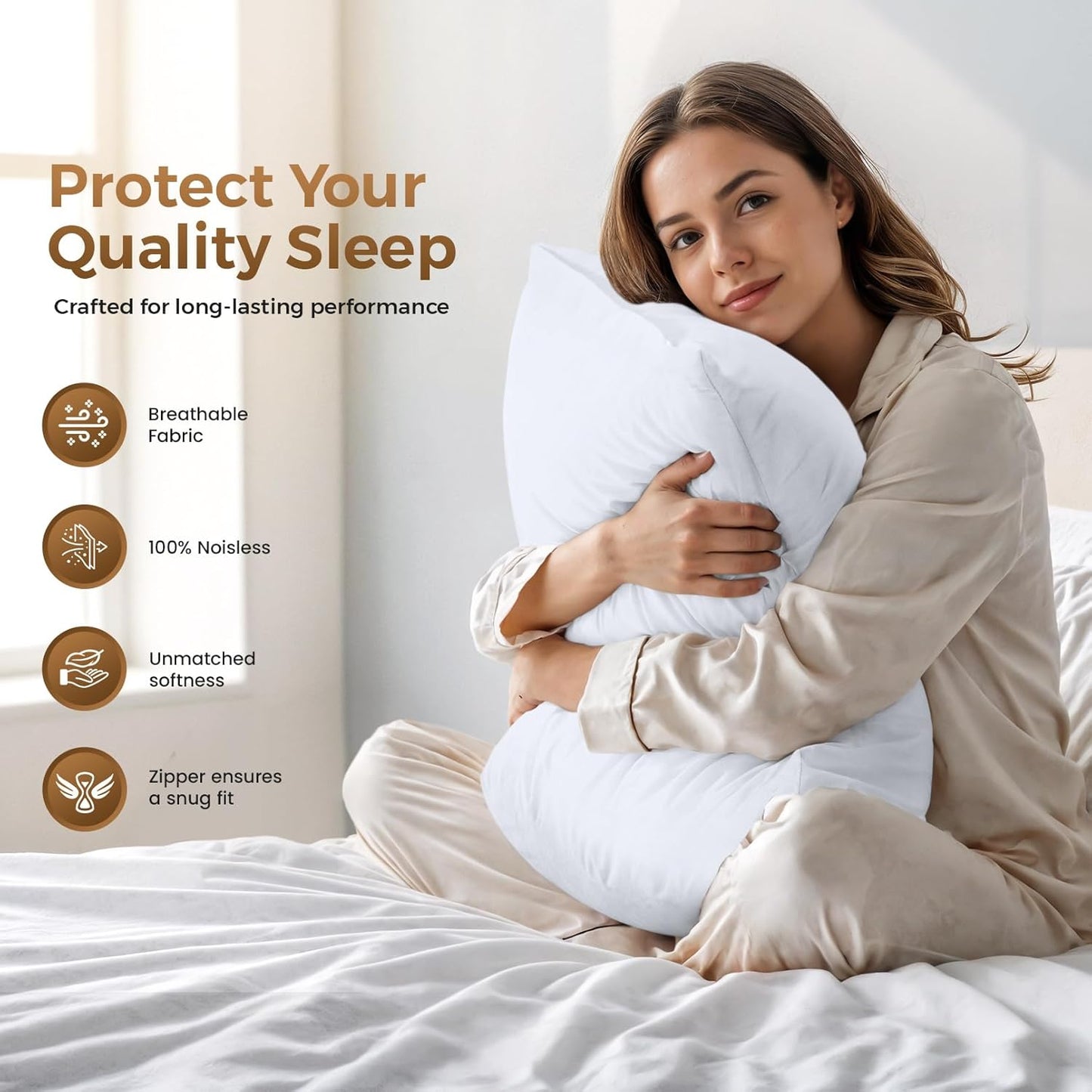 Utopia Bedding 4 Pack Pillow Protectors with Zipper Queen Size, Soft Brushed Microfiber Fabric Pillow Cases, Shrinkage and Fade Resistant Pillow Covers (White)