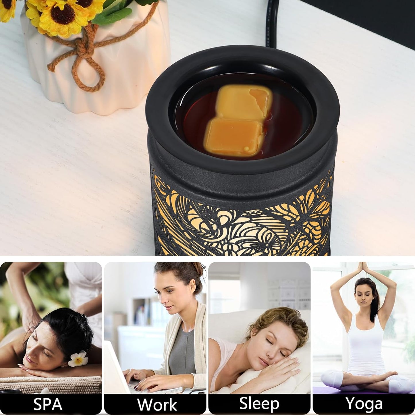 kobodon Wax Melt Warmer Metal Wax Warmer for Scented Wax Electric Fragrance Candle Oil Burner 2 in 1 Wax Melts as Gifts for Moms Grandma Women Girls(Sunflower)